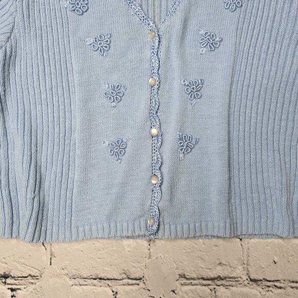 Vintage RK Originals Ramie Cotton Blue Short Sleeve Small Button Cardigan Size 6 - Picture 4 of 10
